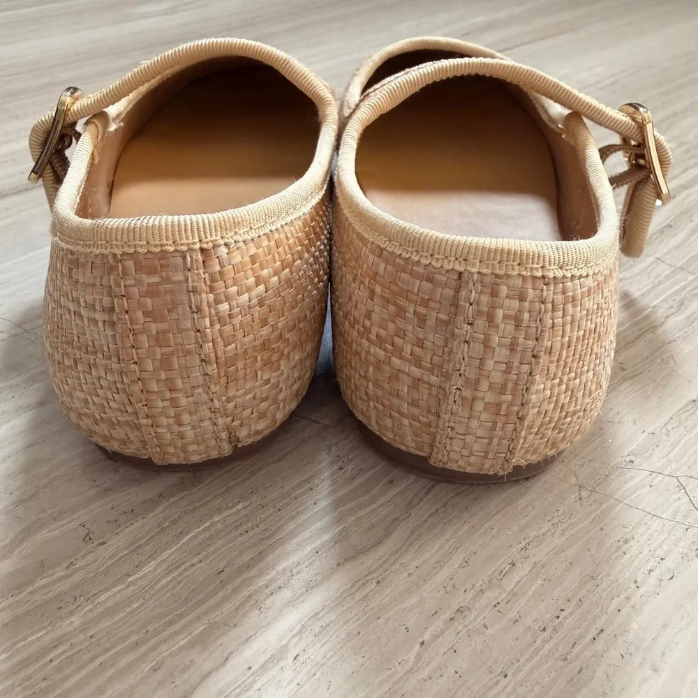 J.Crew Factory Mary Jane Flats Woven Raffia Natural Tan Dressy Trip BW246 K11